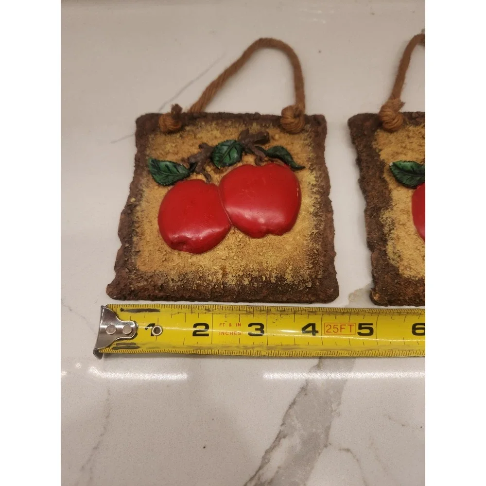 Vintage Apple Kitchen Wall Plaques Country Farmhouse Cottagecore Rustic Set of 2